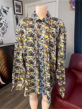 Inserch Men's Multicolor Abstract Print Button-Up Shirt 2XL long sleeve dress